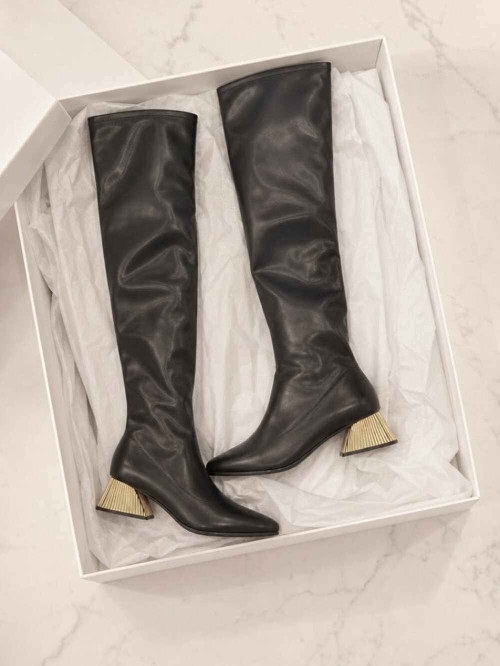 Katy Perry Women's The Clarra Black Faux Leather Tall Over-The-Knee Boots SZ 10M - Picture 2 of 4